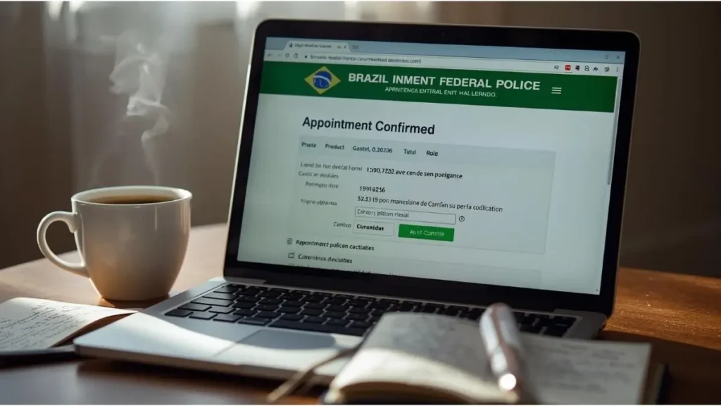 Tela do site da Polícia Federal com agendamento de renovação confirmado