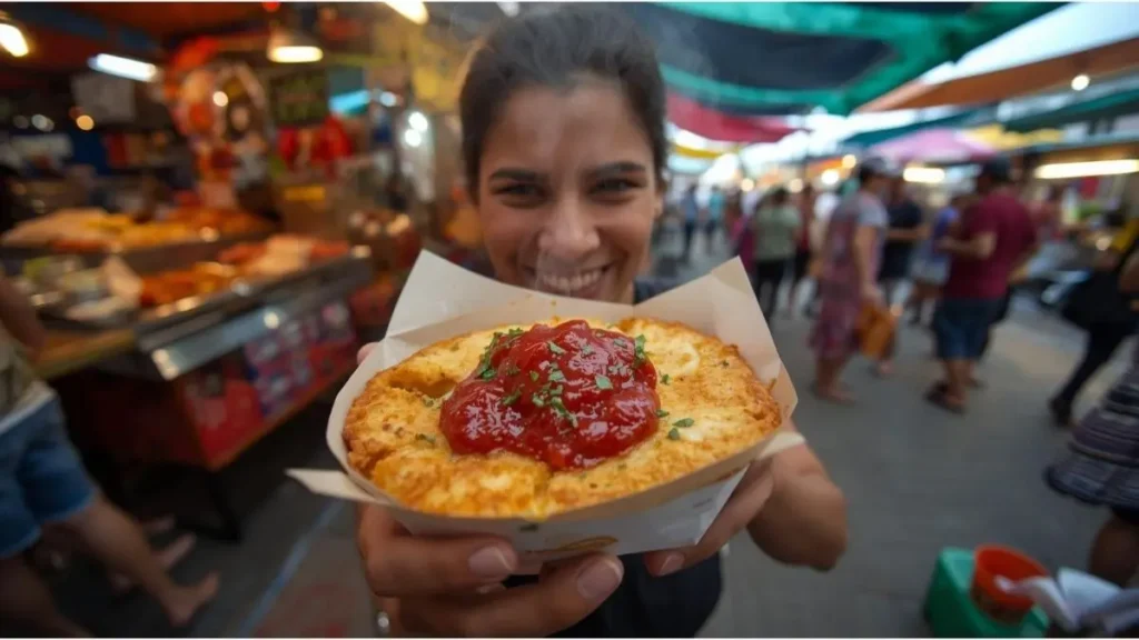 Você comendo acarajé quente no Mercado Modelo, Salvador, janeiro de 2026