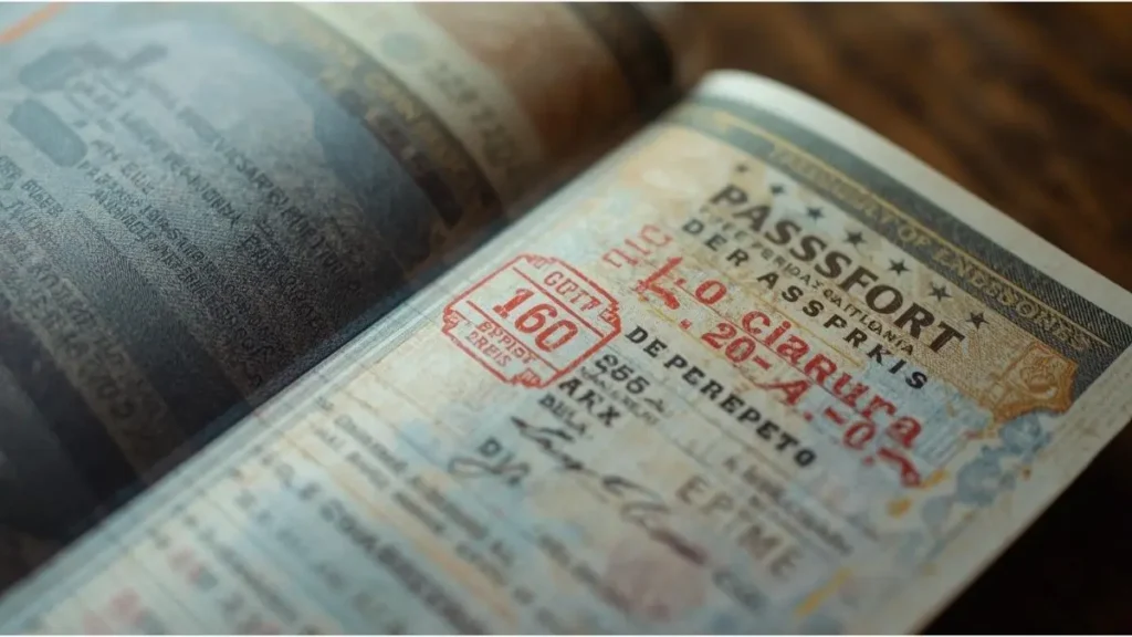 Passaporte brasileiro aberto com carimbo de vencimento, janeiro de 2026